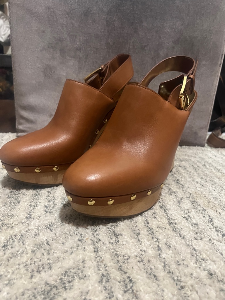 Michael Michael Kors Tan Leather Studded Platform Slingback Mules